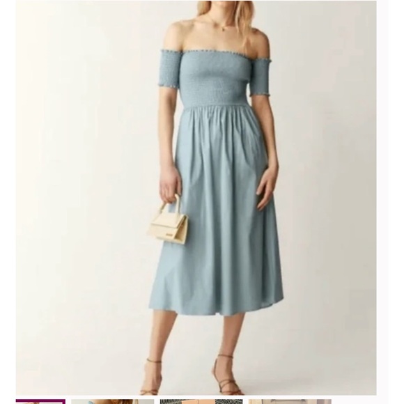 Reformation Westley Dress In Turquoise Off-Shoulder Light Blue Maxi Dress - Picture 2 of 6